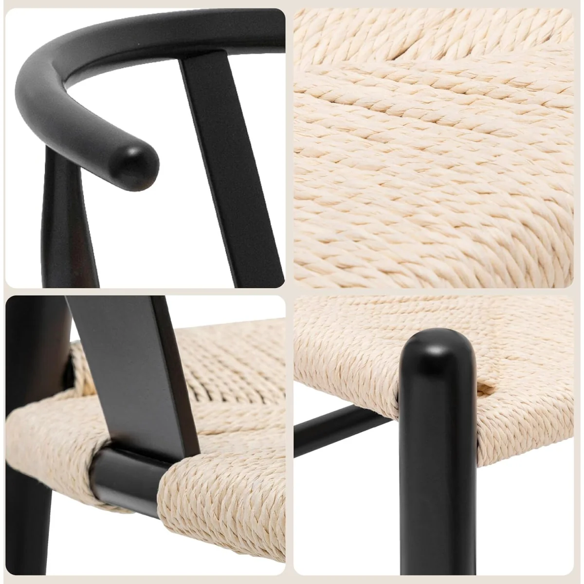 Set of 2 Dining Chair, Ash Solid Wood Y Chair, Dining Room Chair with Rattan - Black – image 5