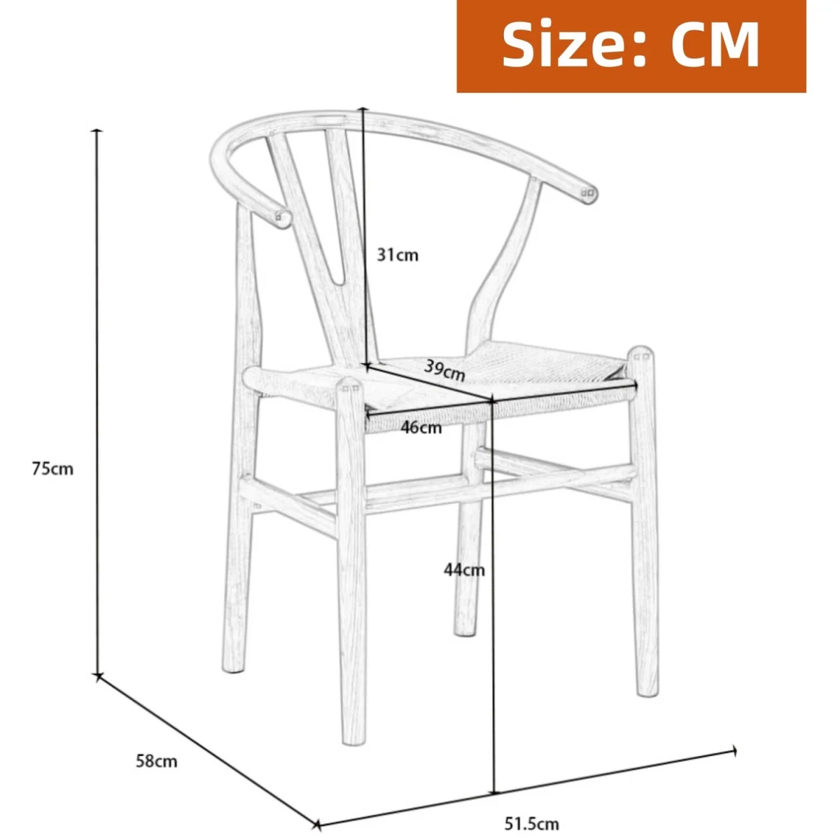 Set of 2 Dining Chair, Ash Solid Wood Y Chair, Dining Room Chair with Rattan - Black – image 9