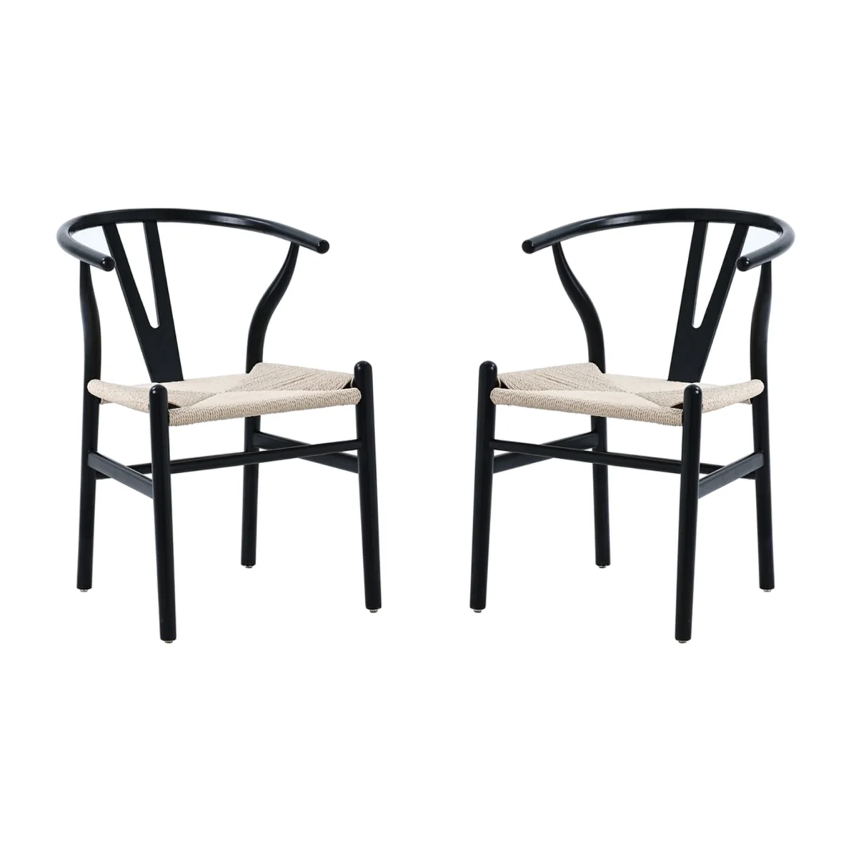 Set of 2 Dining Chair, Ash Solid Wood Y Chair, Dining Room Chair with Rattan - Black – image 1