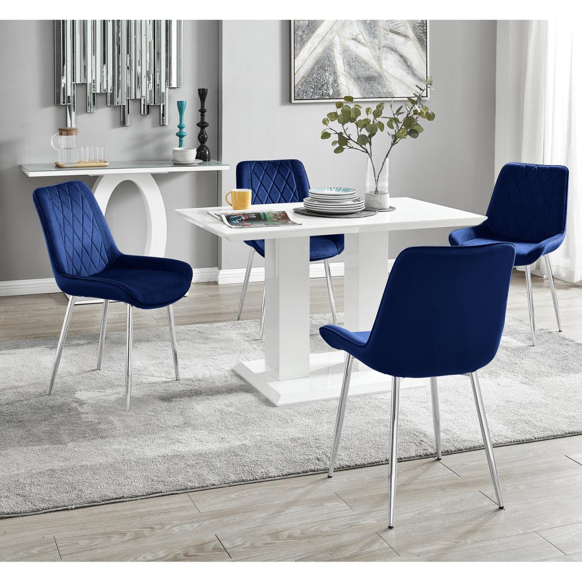Imperia 4 White Dining Table and 4 Pesaro Silver Leg Chairs - Blue – image 13