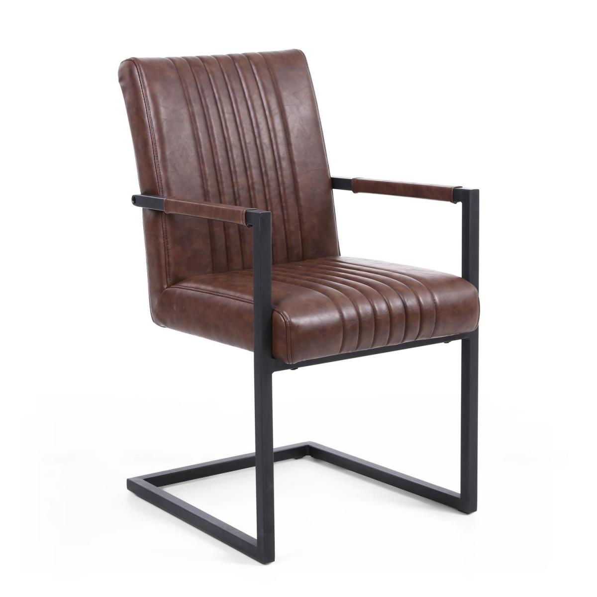 Avon Cantilever Leather Match Brown Carver Armrest Dining Chair Set of 2 - Brown – image 2