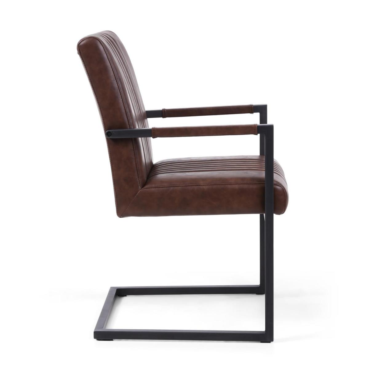 Avon Cantilever Leather Match Brown Carver Armrest Dining Chair Set of 2 - Brown – image 4