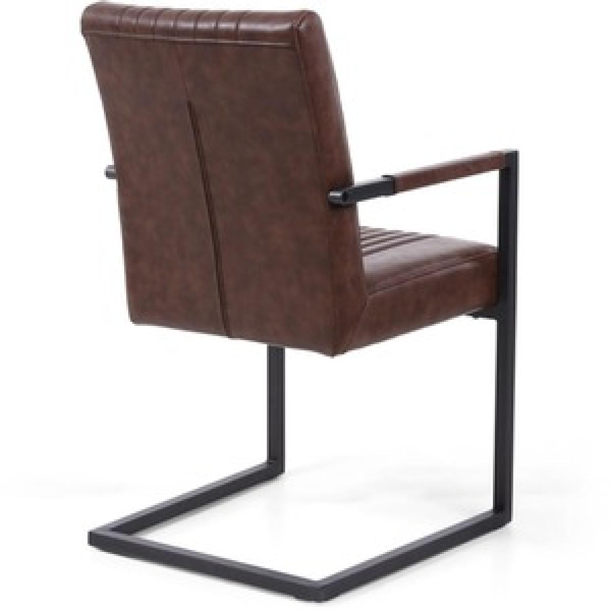 Avon Cantilever Leather Match Brown Carver Armrest Dining Chair Set of 2 - Brown – image 5