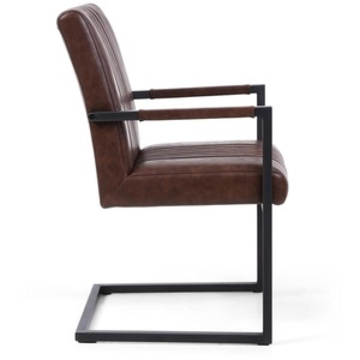Avon Cantilever Leather Match Brown Carver Armrest Dining Chair Set of 2 - Brown – image 6