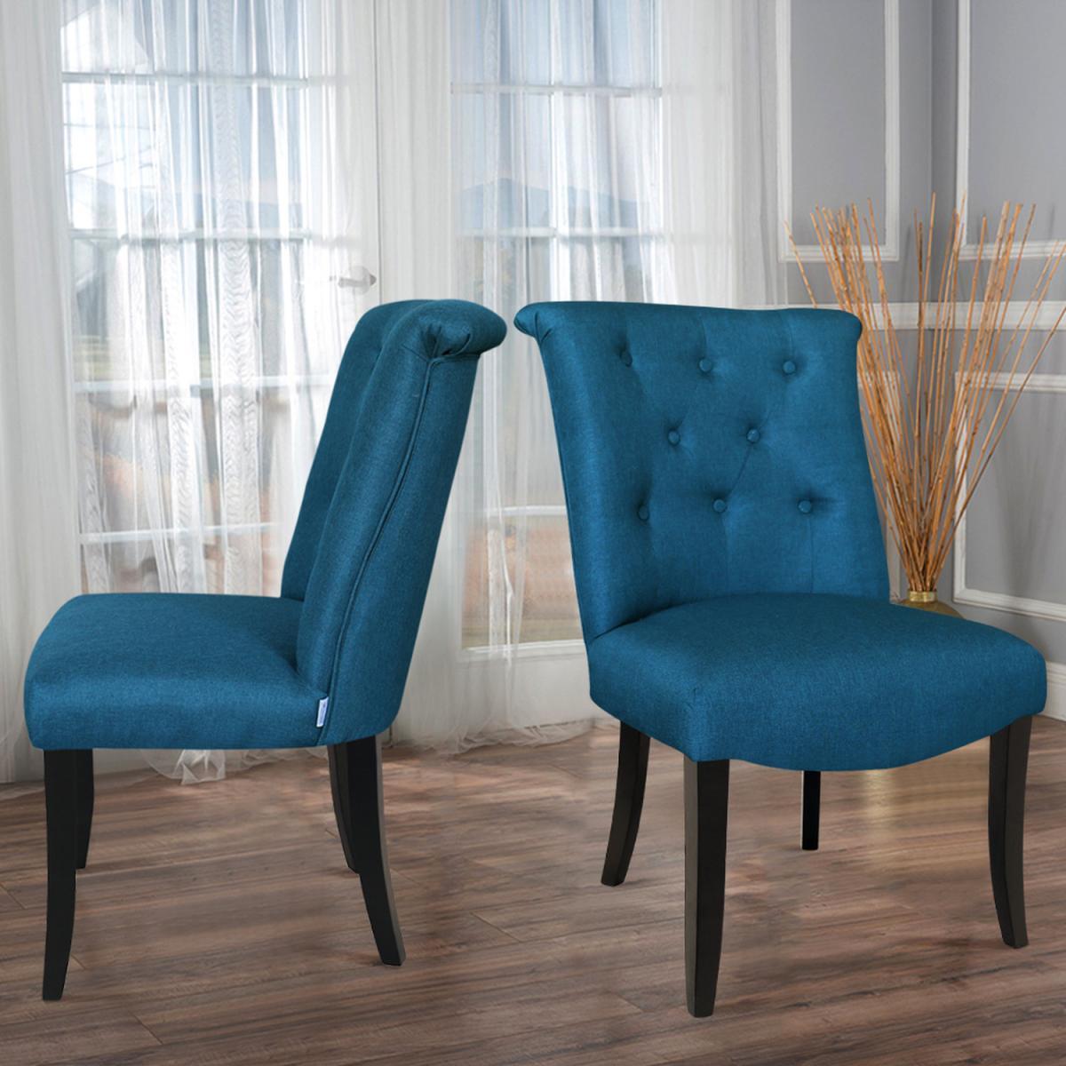 Blue Linen Dining Chair Sets of 2 - Blue – image 2