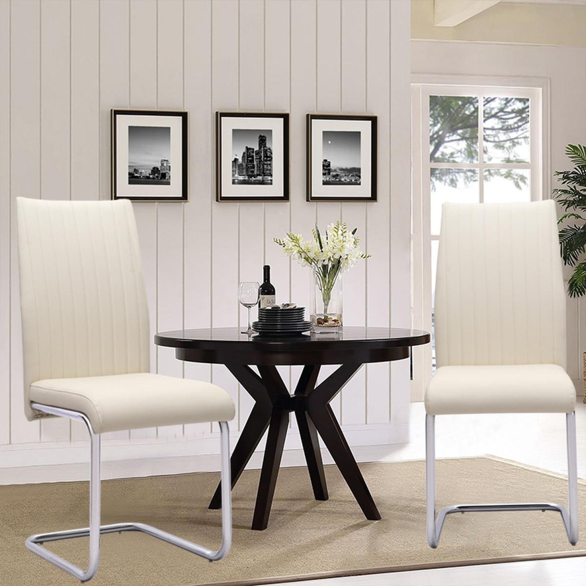 Classic Stitch PU Leather Dining Side Chairs - White – image 8