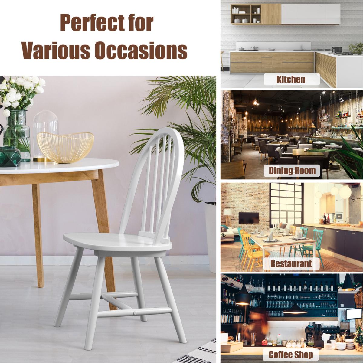 Costway 2 Pcs Wooden Dining Chair Set-White - White – image 2