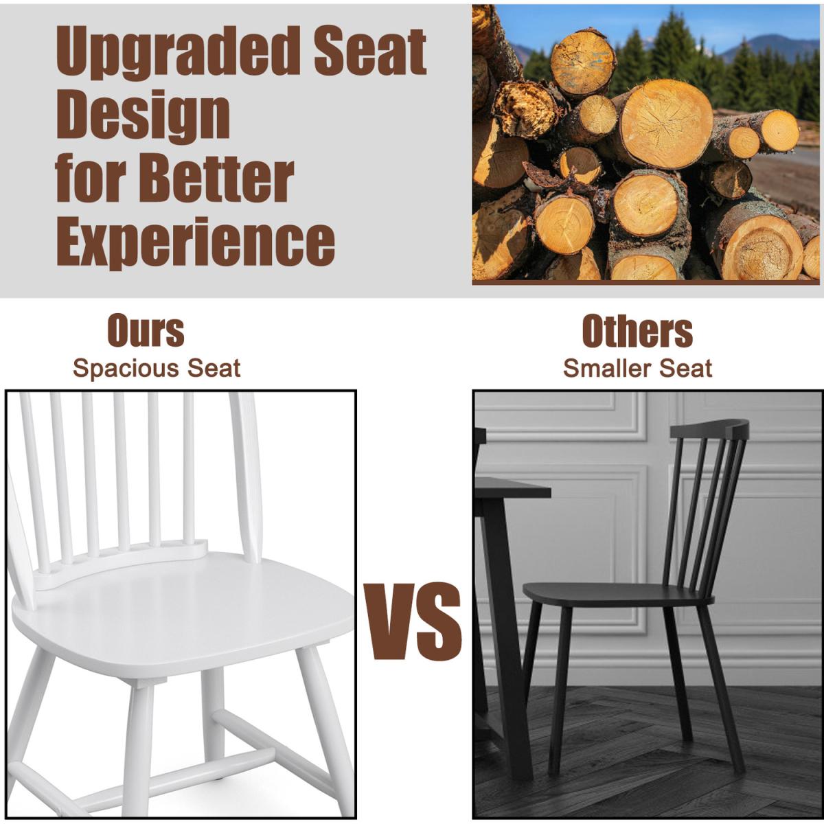 Costway 2 Pcs Wooden Dining Chair Set-White - White – image 5