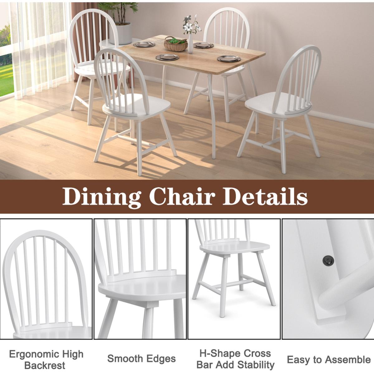 Costway 2 Pcs Wooden Dining Chair Set-White - White – image 6