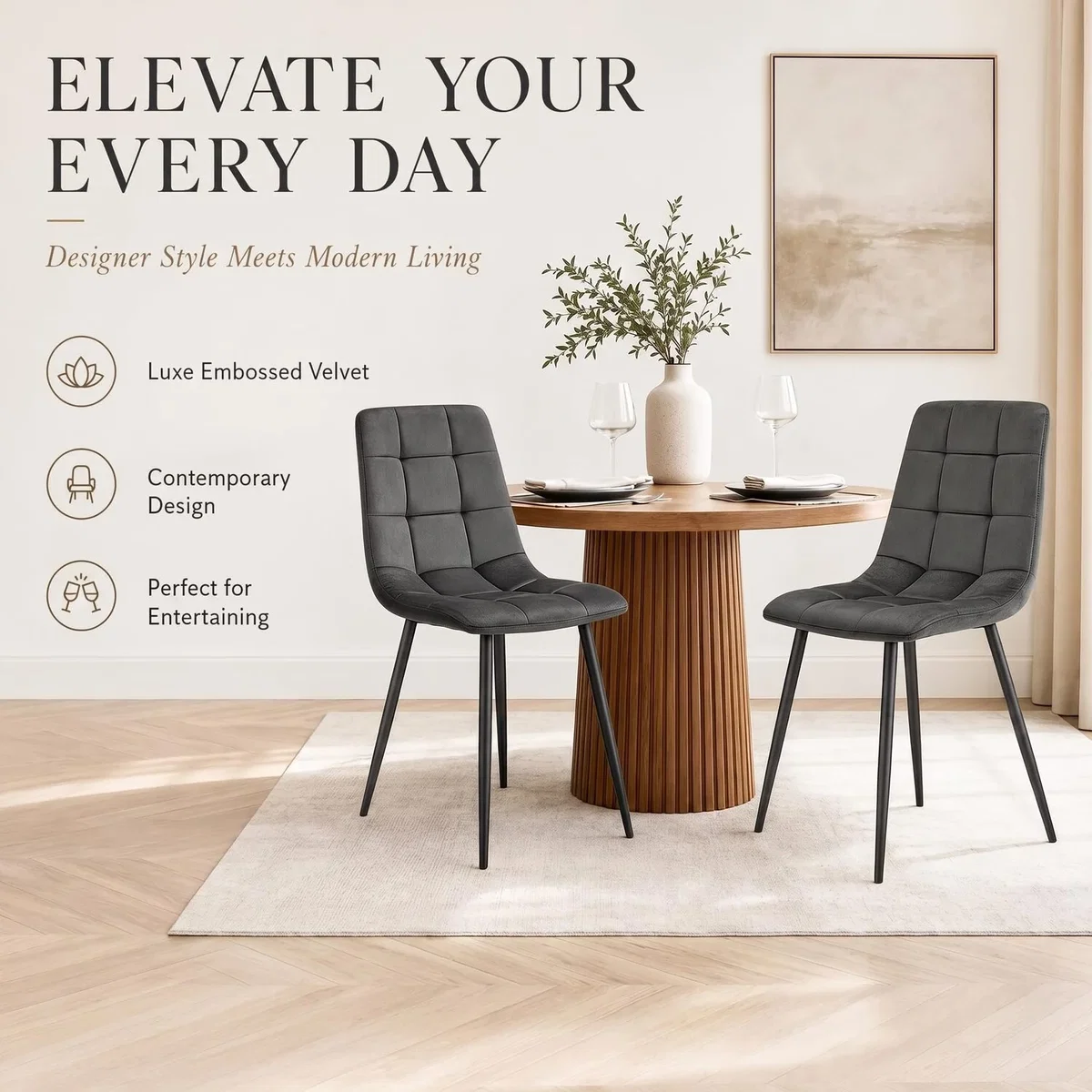 Zurich Embossed Velvet Dining Chair - Grey / 2 – image 3