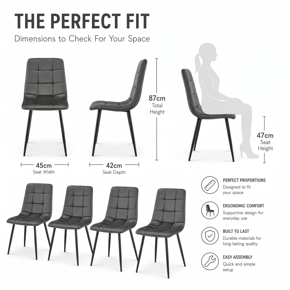 Zurich Embossed Velvet Dining Chair - Grey / 2 – image 5