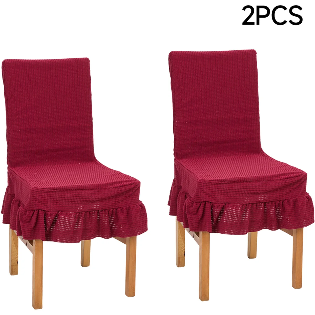 Set of 2 Ruffled Dining Chair Covers with Tie Straps - Crimson – image 8