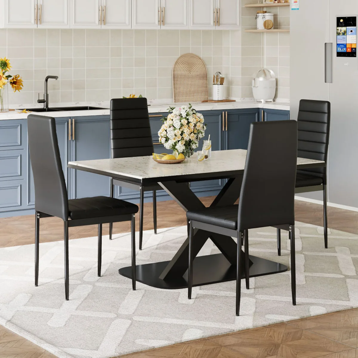 Set of 4 PU Leather Dining Chairs with Padded Seats - Black – image 2
