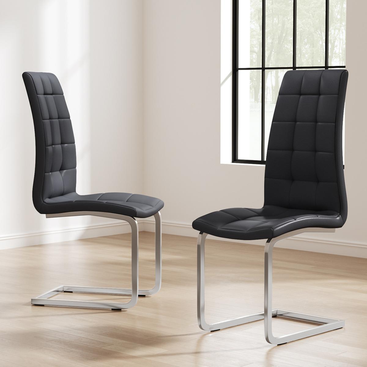 Set of 2 Upholstered Faux Leather Side Dining Chair With Arched Galvanized Legs - Black – image 2