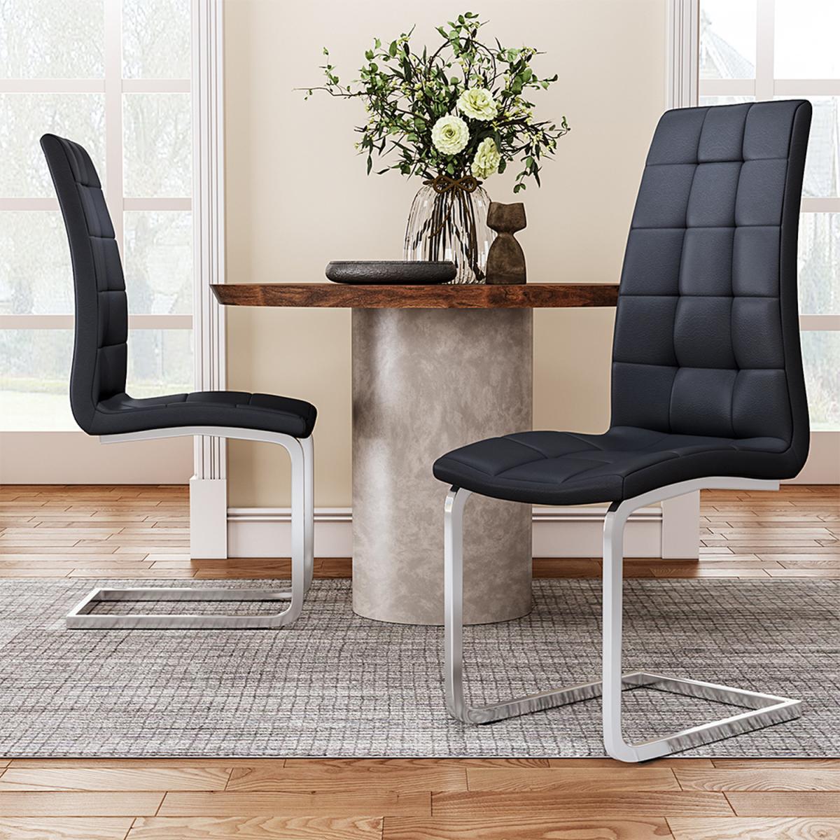 Set of 2 Upholstered Faux Leather Side Dining Chair With Arched Galvanized Legs - Black – image 3
