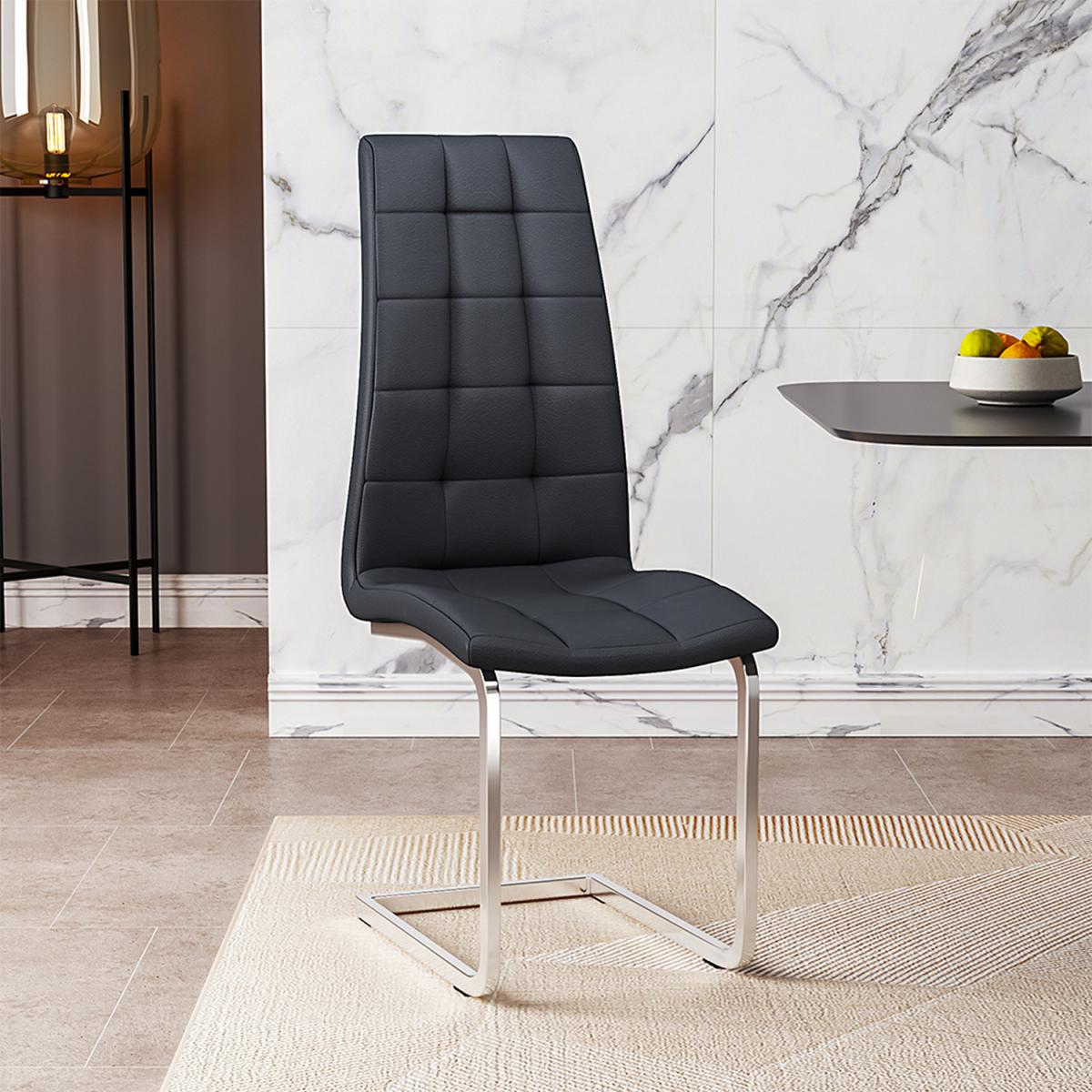 Set of 2 Upholstered Faux Leather Side Dining Chair With Arched Galvanized Legs - Black – image 7