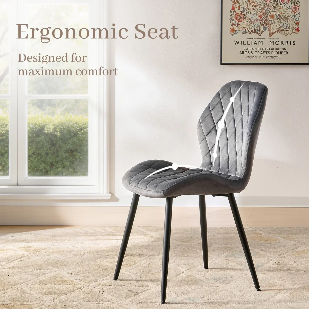 SONARA Modern Velvet Dining Chairs Set of 4 - Ergonomic Curved Backrest, Diamond Quilted, Green - Orange – image 14