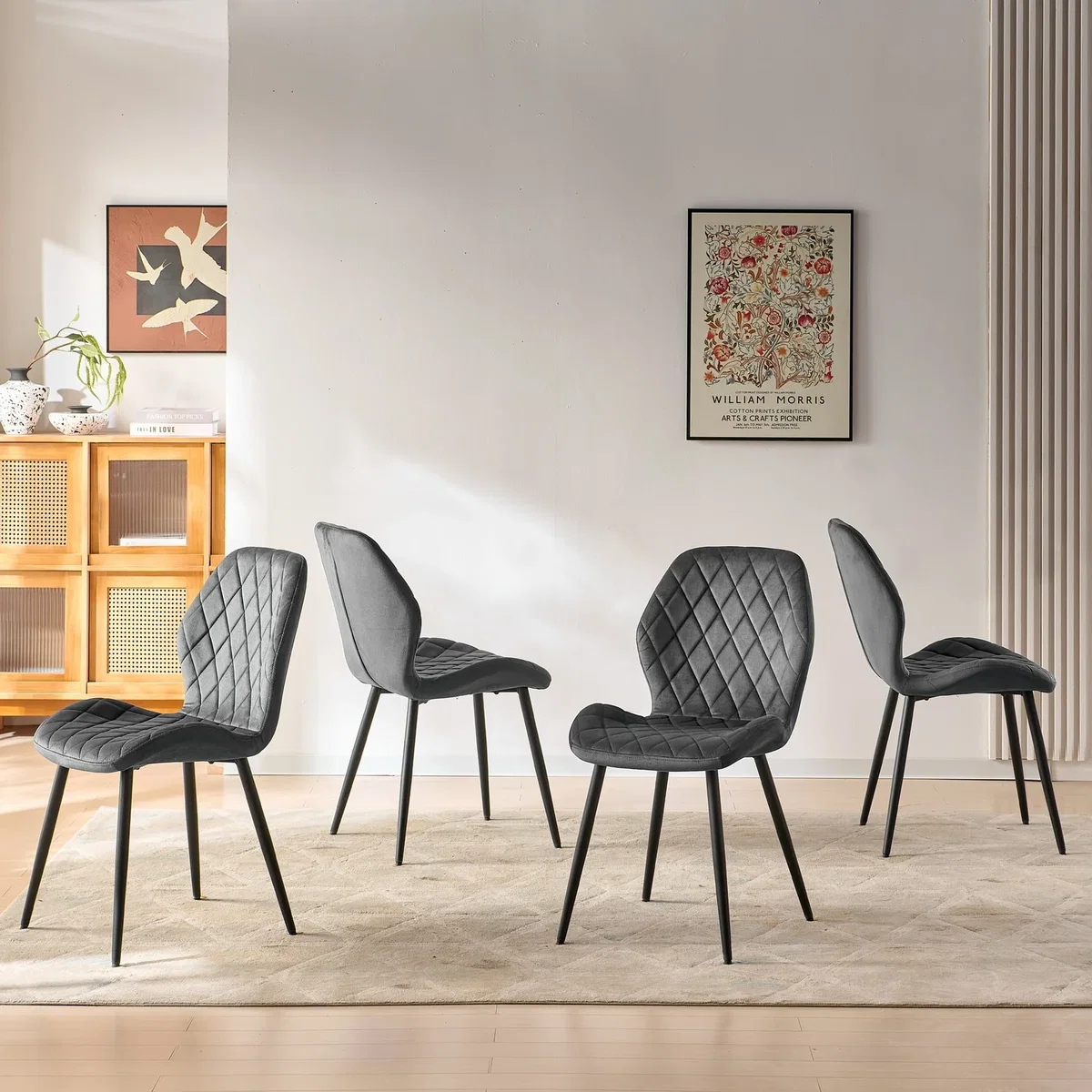 SONARA Modern Velvet Dining Chairs Set of 4 - Ergonomic Curved Backrest, Diamond Quilted, Green - Orange – image 15