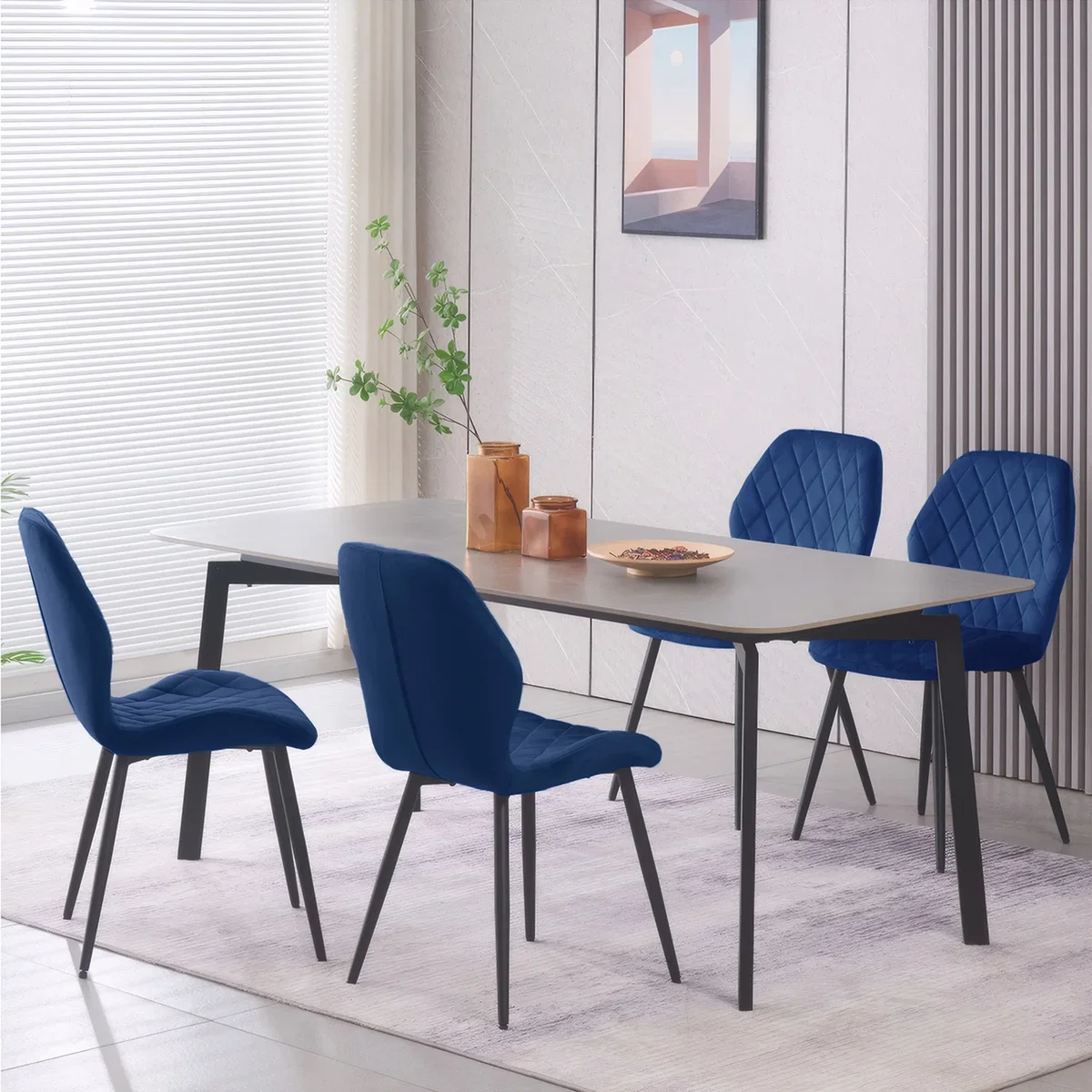 SONARA Modern Velvet Dining Chairs Set of 4 - Ergonomic Curved Backrest, Diamond Quilted, Green - Orange – image 22