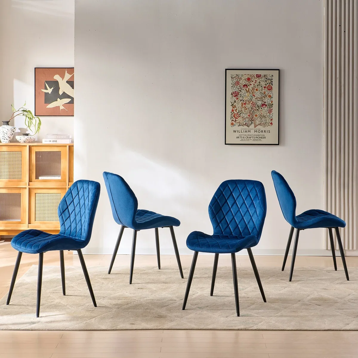 SONARA Modern Velvet Dining Chairs Set of 4 - Ergonomic Curved Backrest, Diamond Quilted, Green - Orange – image 23