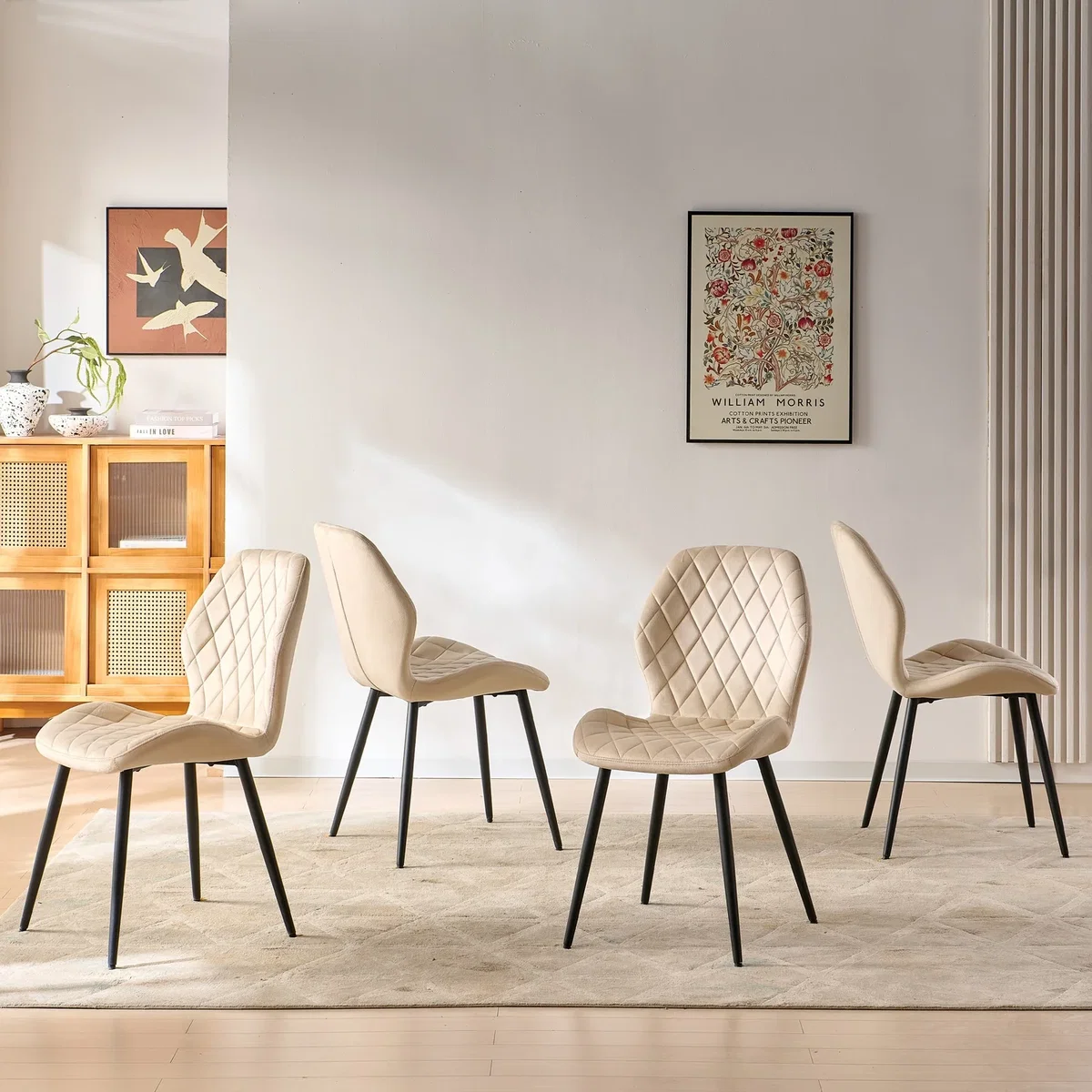 SONARA Modern Velvet Dining Chairs Set of 4 - Ergonomic Curved Backrest, Diamond Quilted, Green - Orange – image 32
