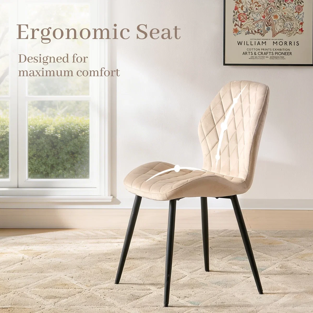 SONARA Modern Velvet Dining Chairs Set of 4 - Ergonomic Curved Backrest, Diamond Quilted, Green - Orange – image 33