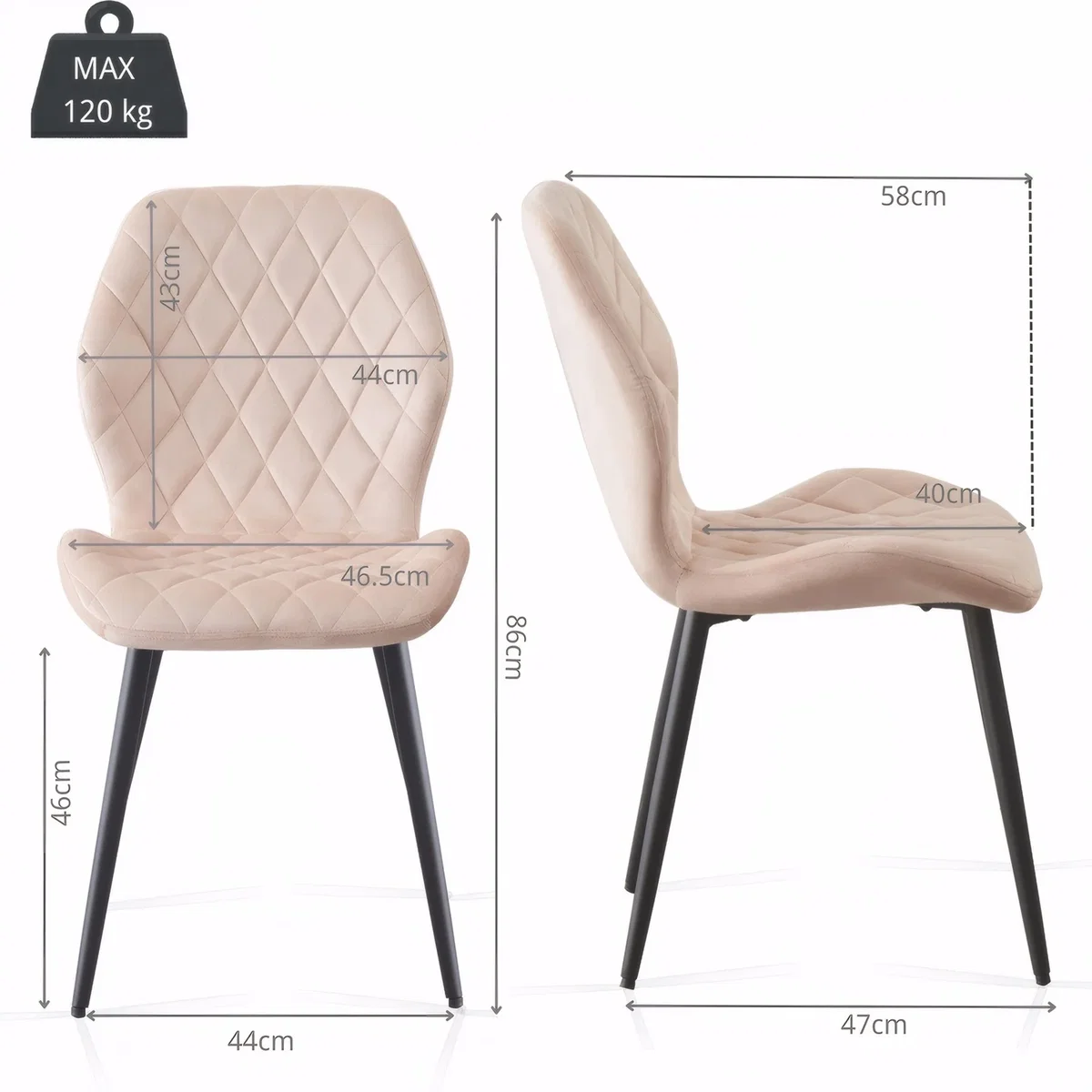 SONARA Modern Velvet Dining Chairs Set of 4 - Ergonomic Curved Backrest, Diamond Quilted, Green - Orange – image 34
