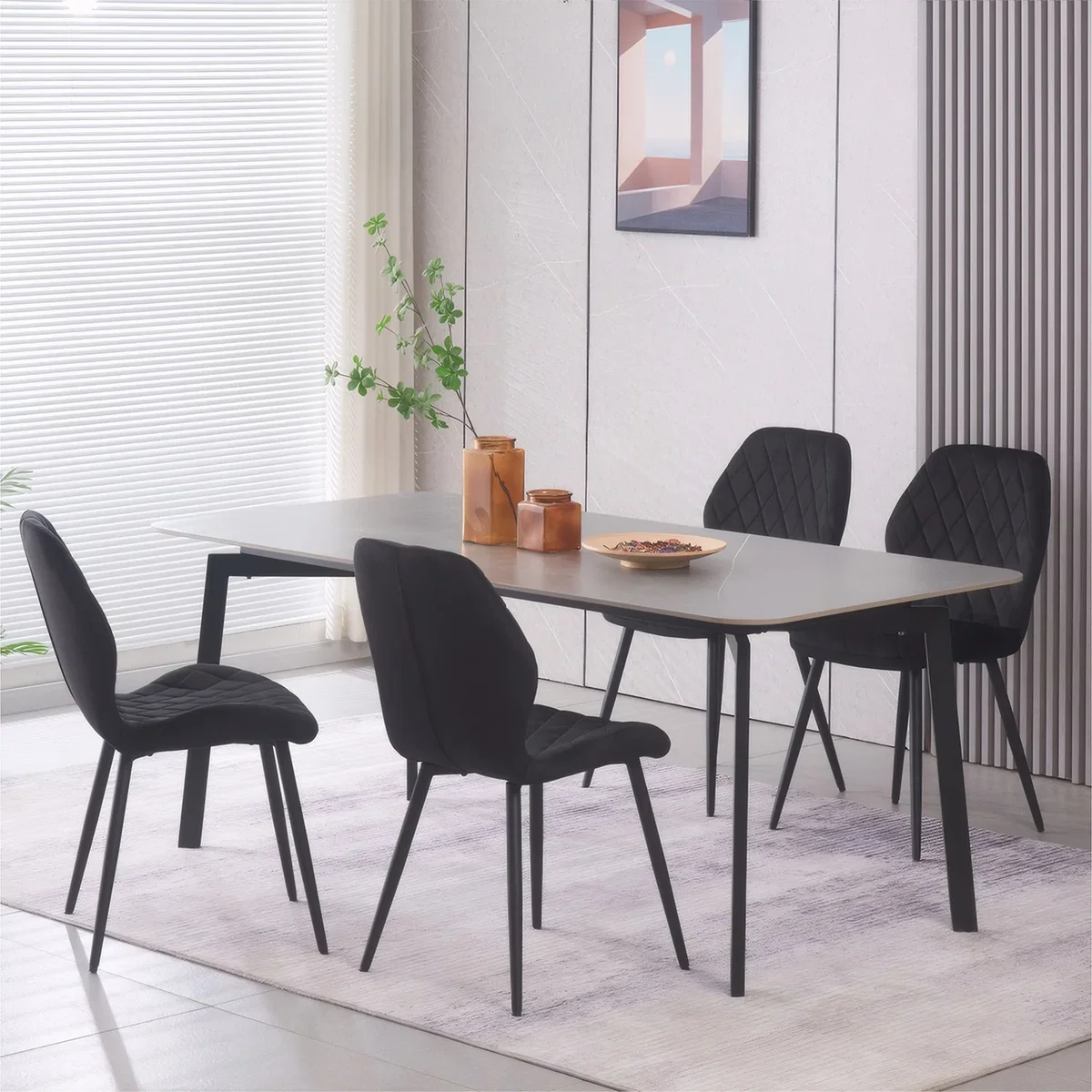 SONARA Modern Velvet Dining Chairs Set of 4 - Ergonomic Curved Backrest, Diamond Quilted, Green - Orange – image 39