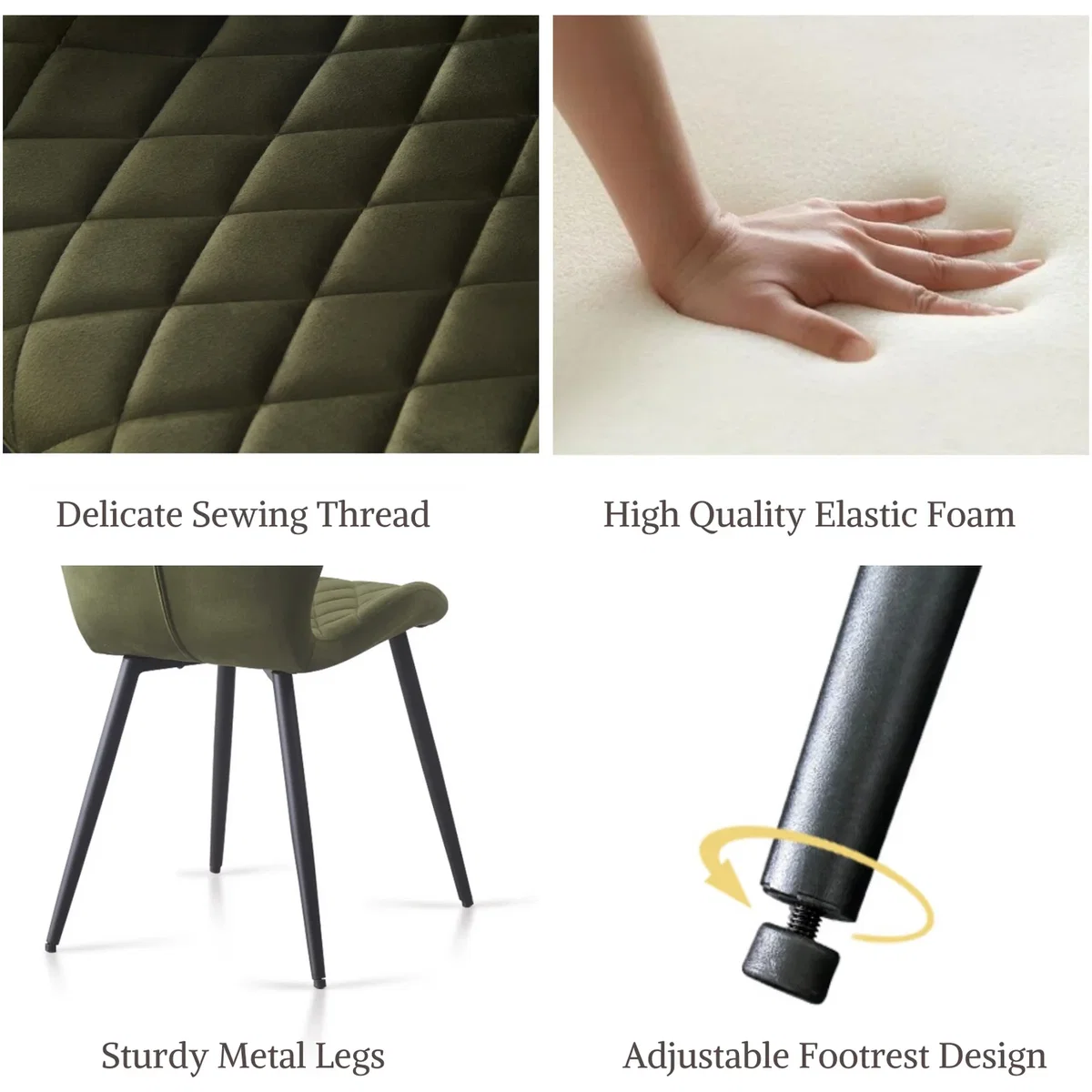 SONARA Modern Velvet Dining Chairs Set of 4 - Ergonomic Curved Backrest, Diamond Quilted, Green - Orange – image 5