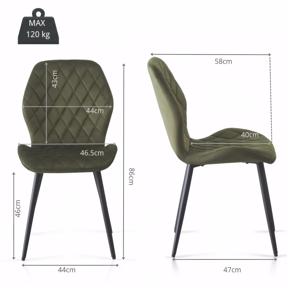 SONARA Modern Velvet Dining Chairs Set of 4 - Ergonomic Curved Backrest, Diamond Quilted, Green - Orange – image 6