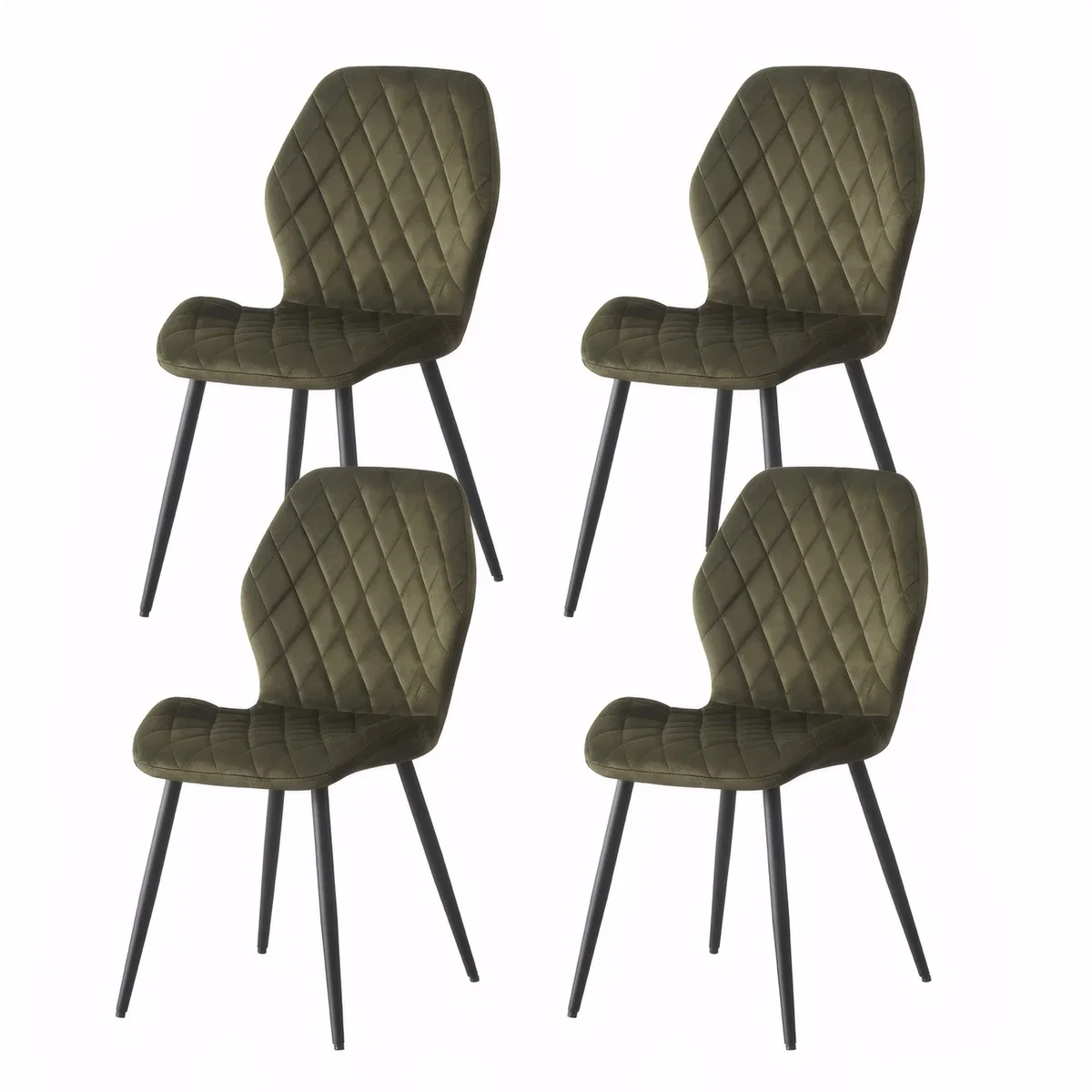 SONARA Modern Velvet Dining Chairs Set of 4 - Ergonomic Curved Backrest, Diamond Quilted, Green - Orange – image 9