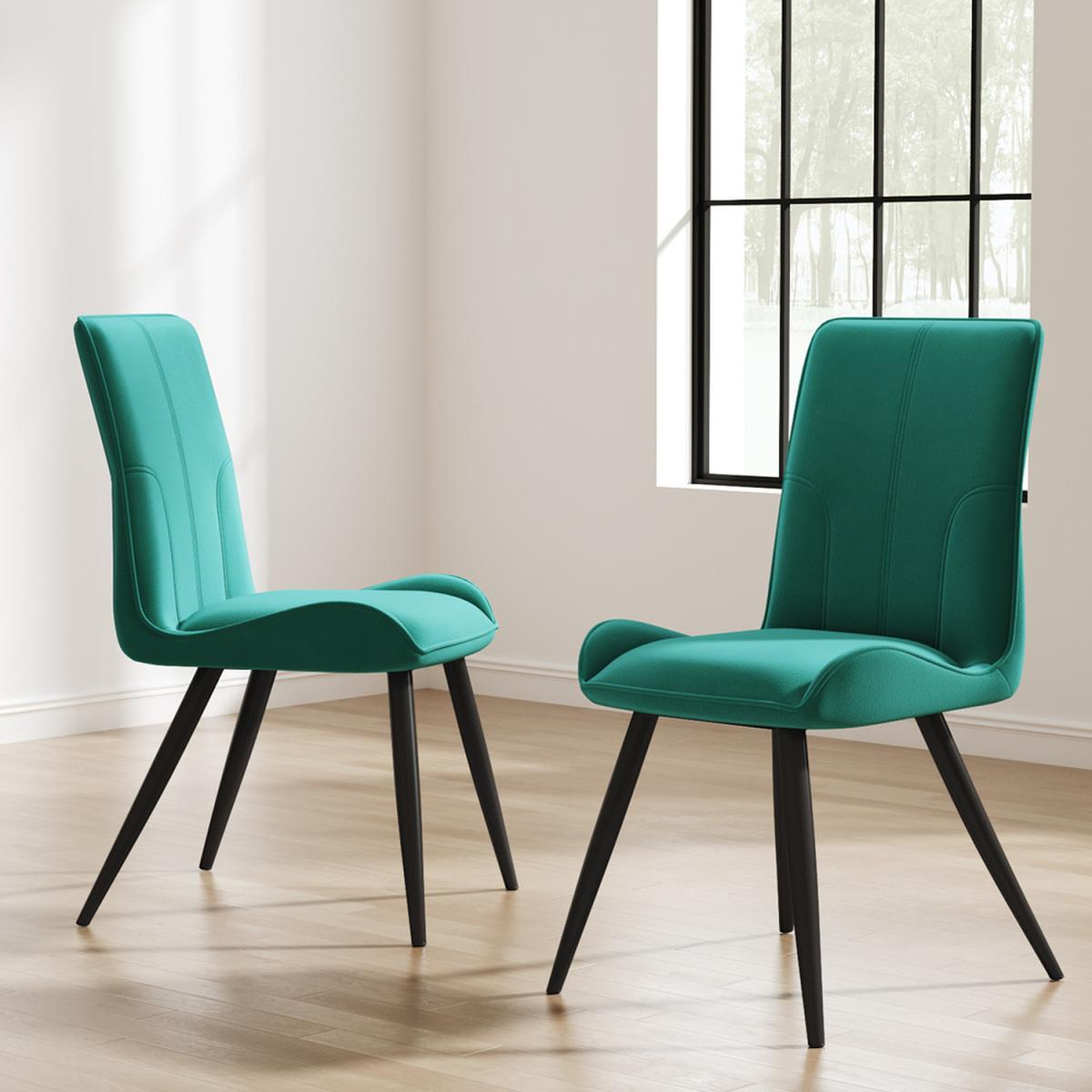 Set Of 2 Velvet Dining Chair Padded Seat With Striped back Home Furniture - Green – image 2