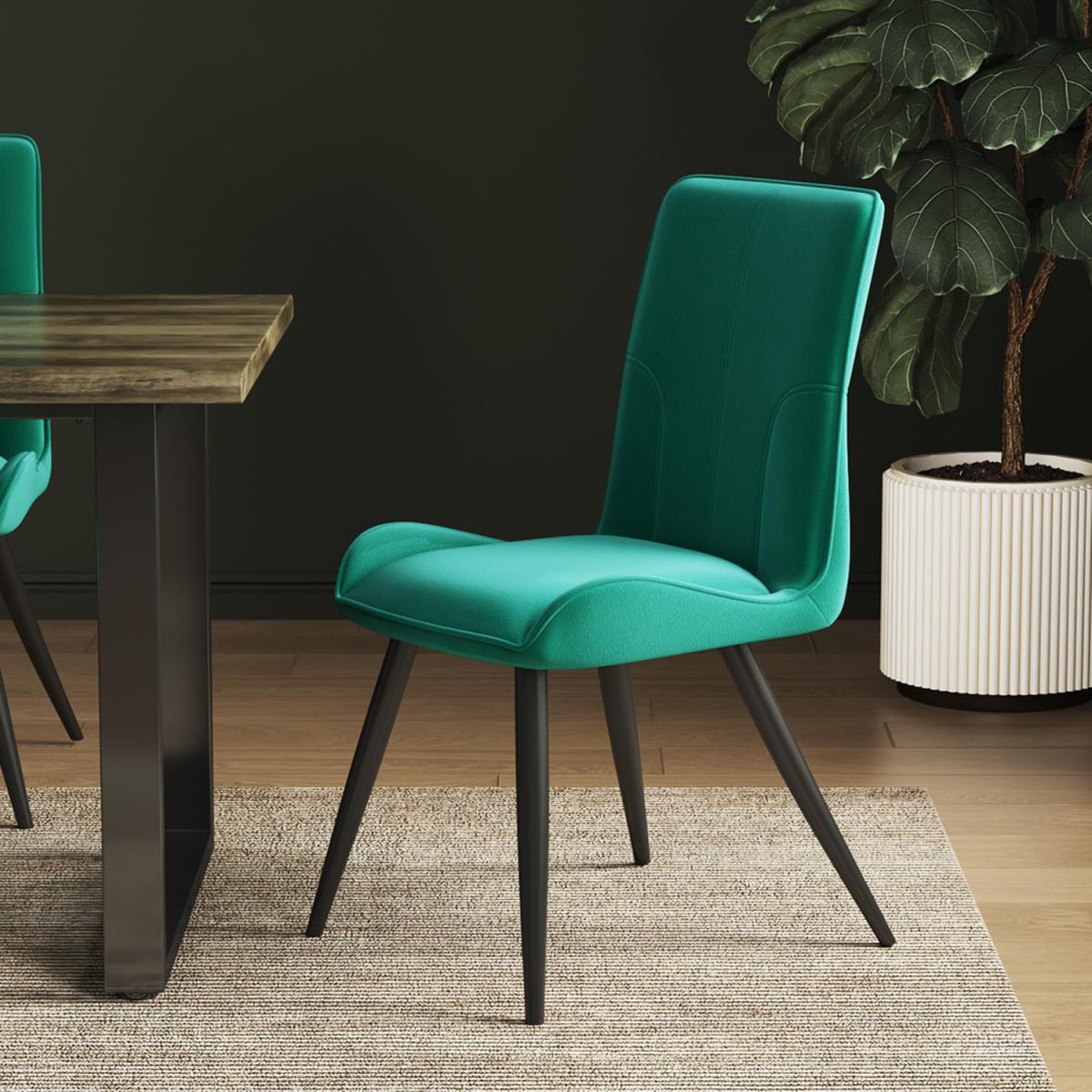 Set Of 2 Velvet Dining Chair Padded Seat With Striped back Home Furniture - Green – image 3