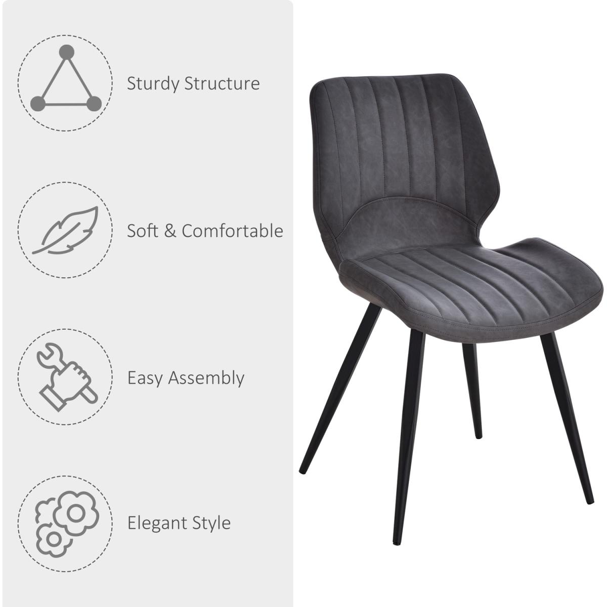 Set Of 2 Vintage PU Leather Dining Chair - Grey and Black – image 2