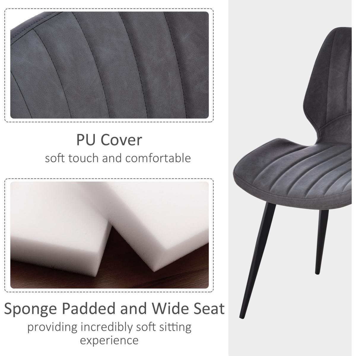 Set Of 2 Vintage PU Leather Dining Chair - Grey and Black – image 3