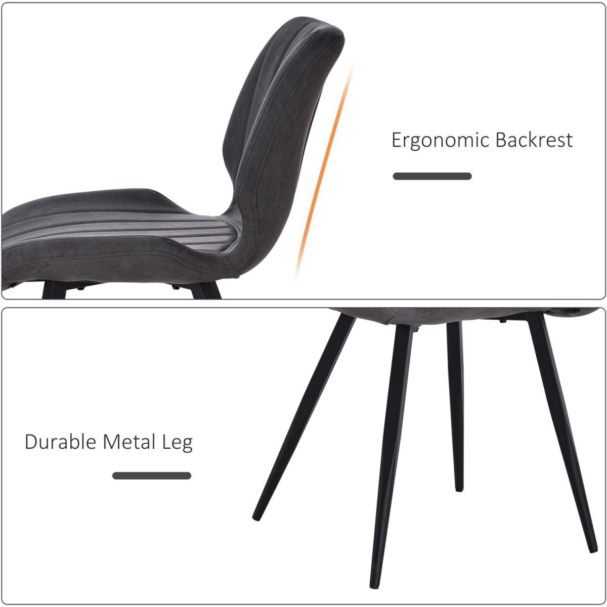 Set Of 2 Vintage PU Leather Dining Chair - Grey and Black – image 4