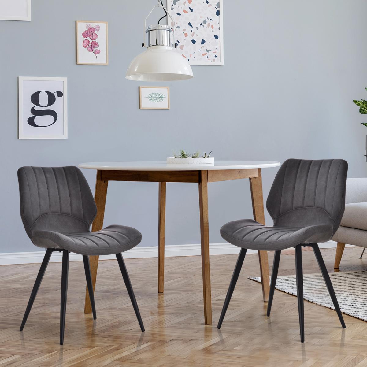 Set Of 2 Vintage PU Leather Dining Chair - Grey and Black – image 5