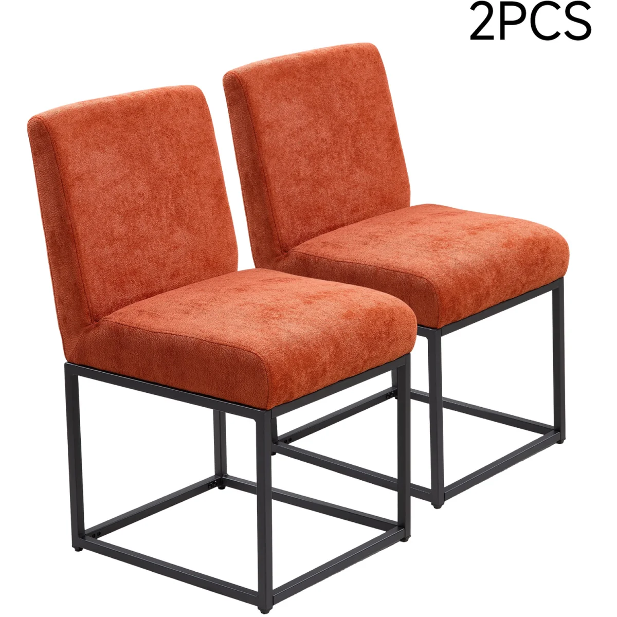 Set of 2 Chenille Dining Chairs with Black Metal Legs - Orange – image 2