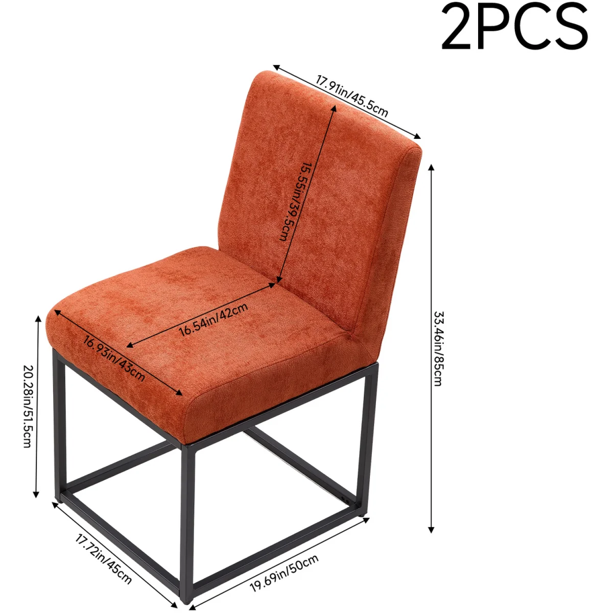 Set of 2 Chenille Dining Chairs with Black Metal Legs - Orange – image 3