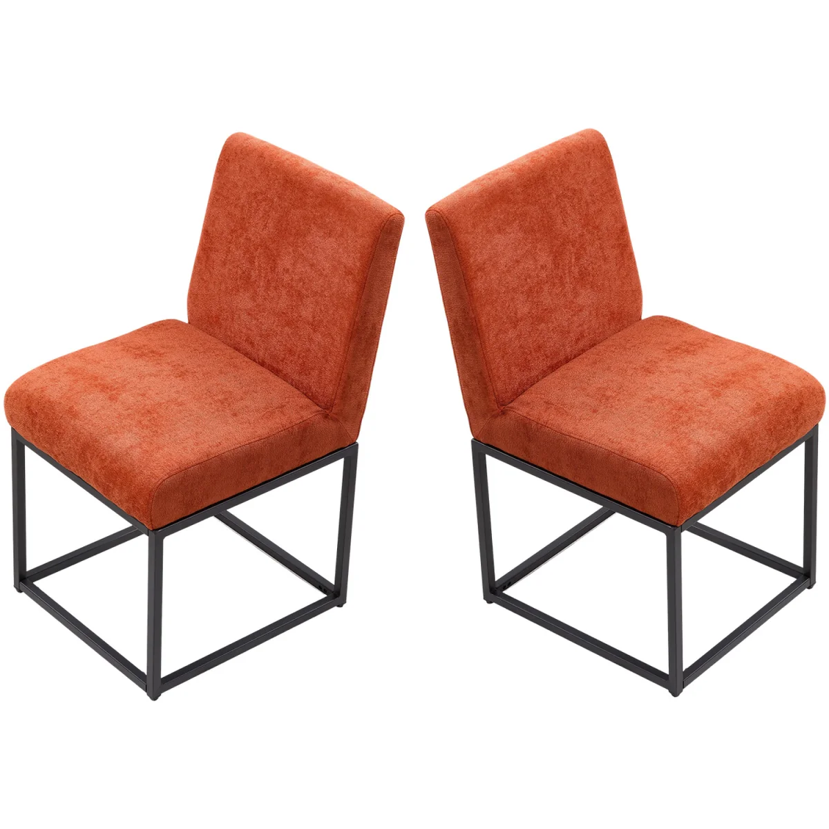 Set of 2 Chenille Dining Chairs with Black Metal Legs - Orange – image 7
