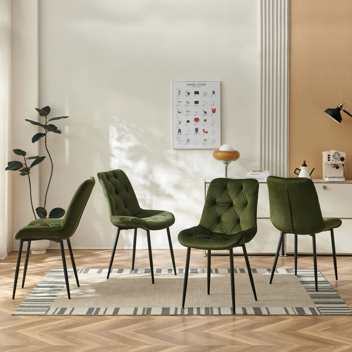Set of 4 Velvet Dining Chairs with Ergonomic Upholstered Seat --Green - Sage Green / 120kg – image 2