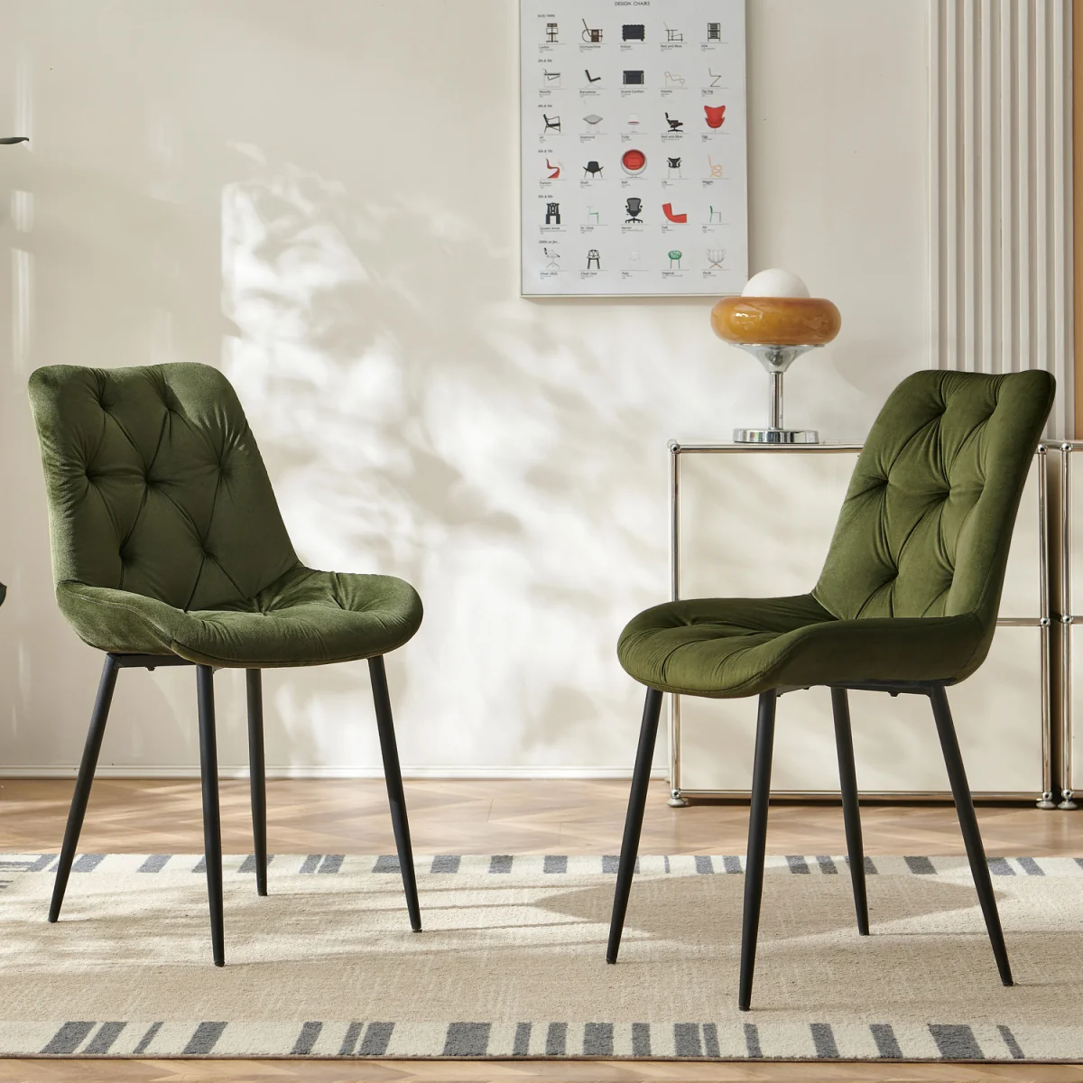 Set of 4 Velvet Dining Chairs with Ergonomic Upholstered Seat --Green - Sage Green / 120kg – image 12
