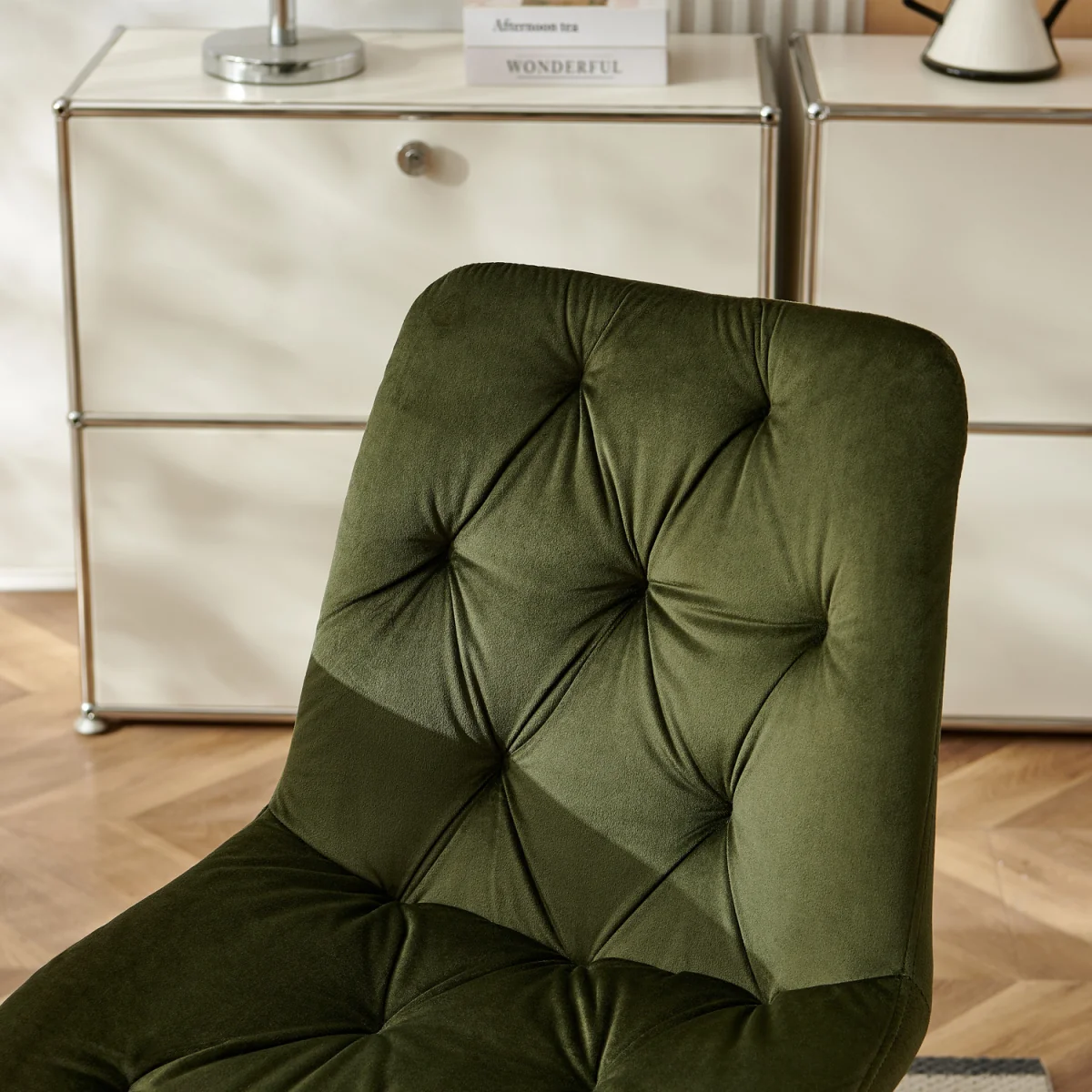 Set of 4 Velvet Dining Chairs with Ergonomic Upholstered Seat --Green - Sage Green / 120kg – image 14