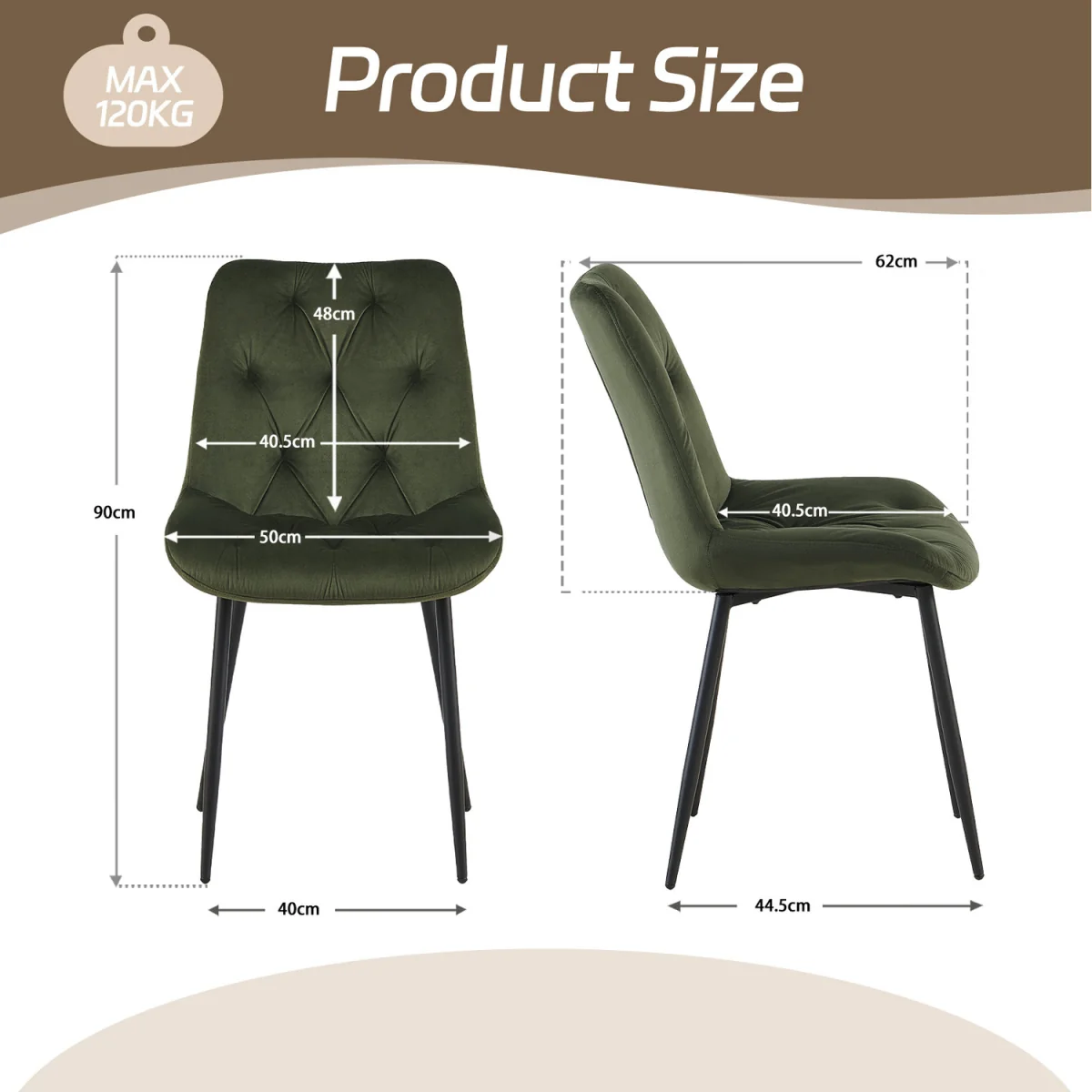 Set of 4 Velvet Dining Chairs with Ergonomic Upholstered Seat --Green - Sage Green / 120kg – image 4