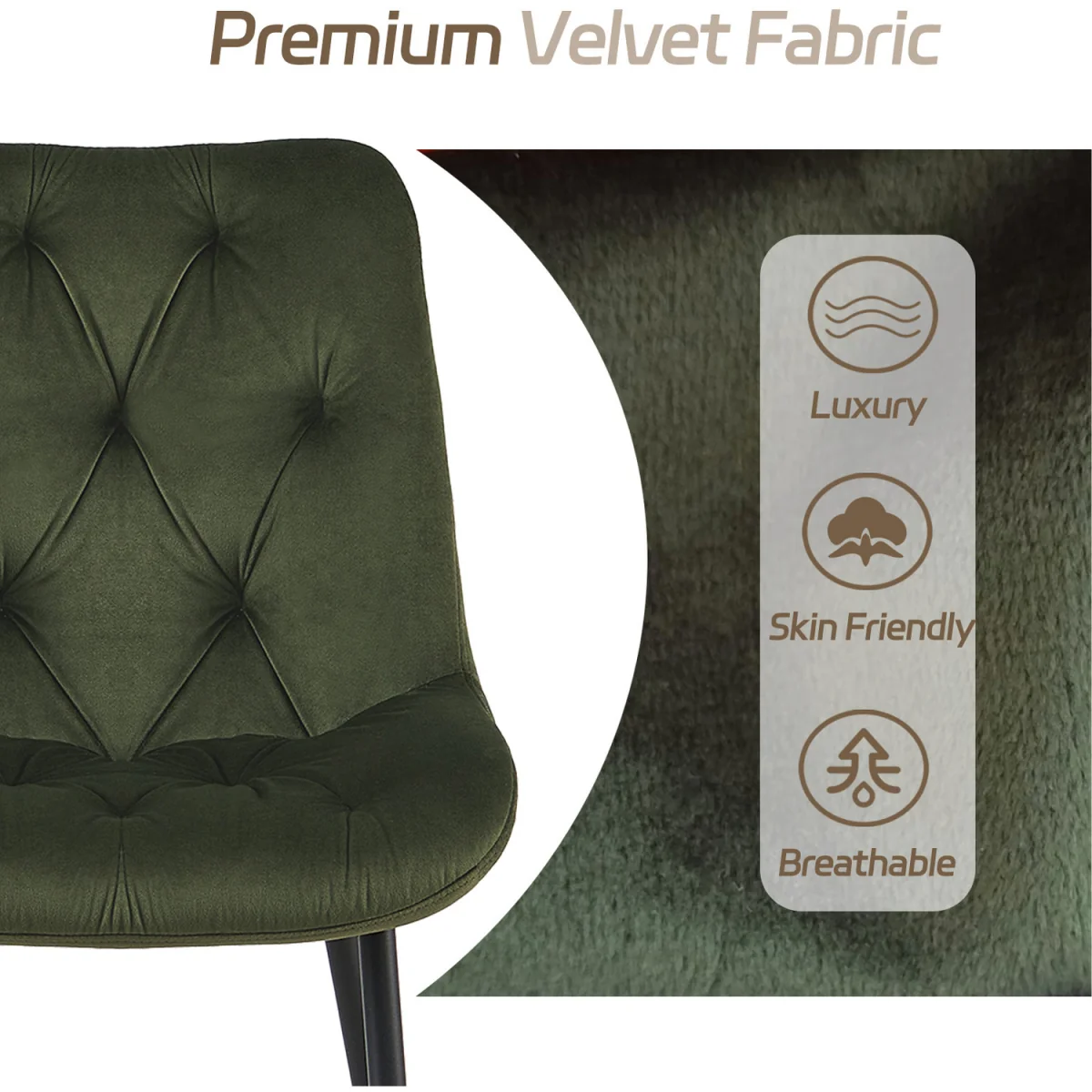 Set of 4 Velvet Dining Chairs with Ergonomic Upholstered Seat --Green - Sage Green / 120kg – image 6