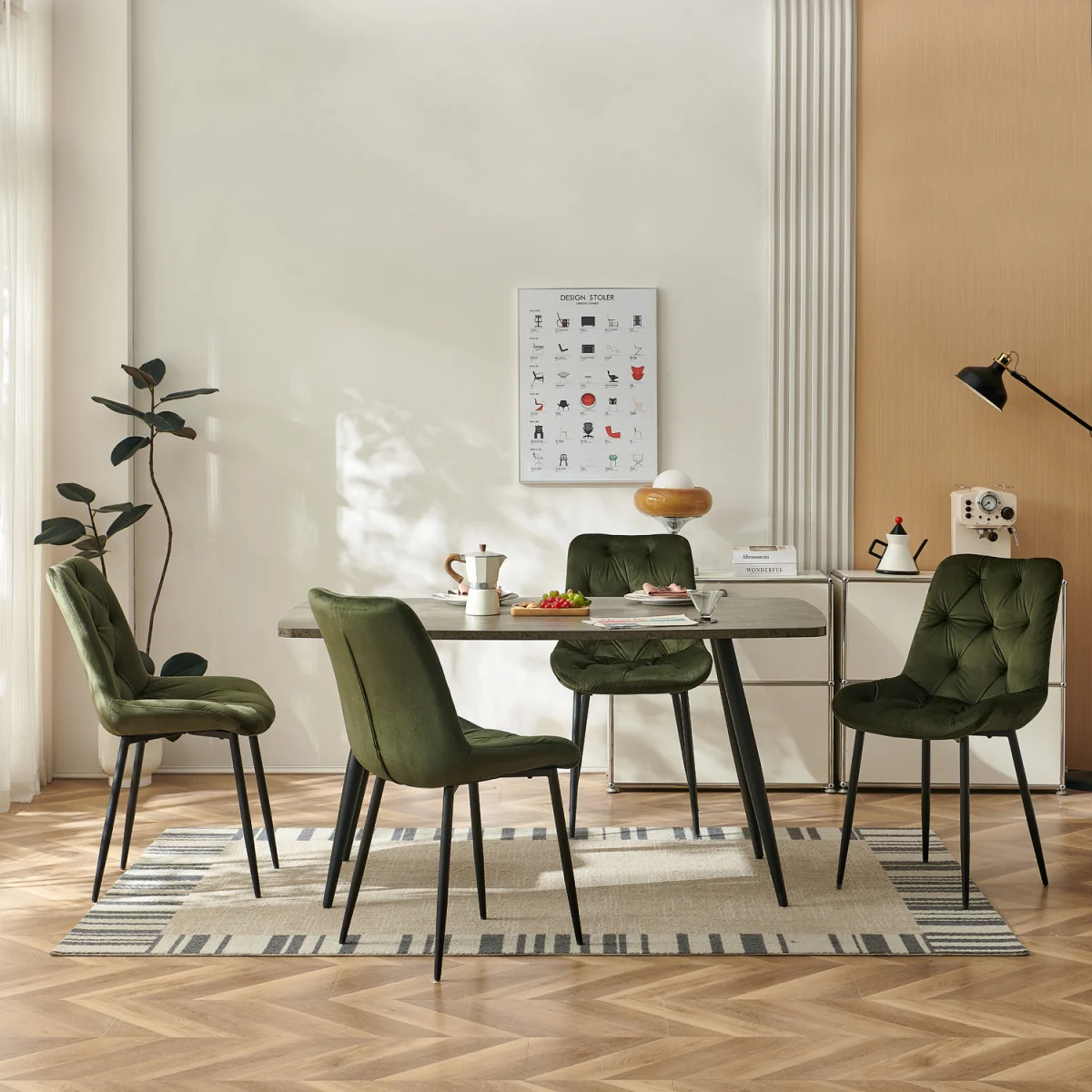 Set of 4 Velvet Dining Chairs with Ergonomic Upholstered Seat --Green - Sage Green / 120kg – image 7