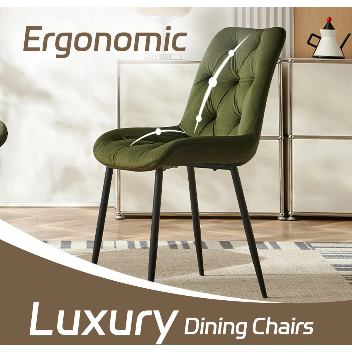 Set of 4 Velvet Dining Chairs with Ergonomic Upholstered Seat --Green - Sage Green / 120kg – image 9