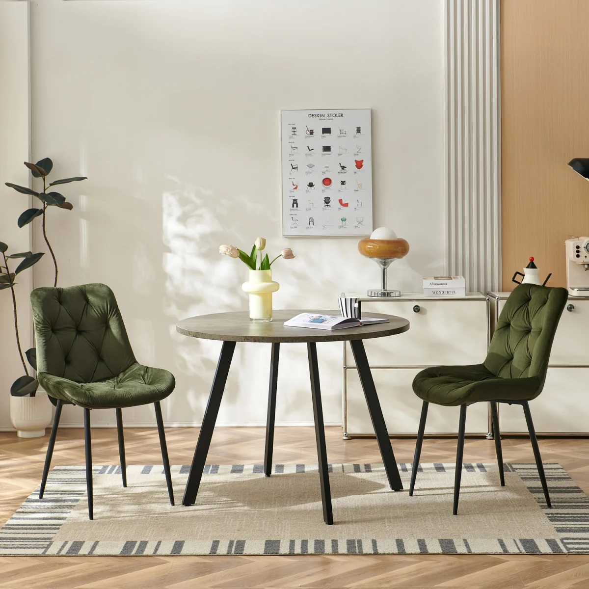 Set of 4 Velvet Dining Chairs with Ergonomic Upholstered Seat --Green - Sage Green / 120kg – image 10