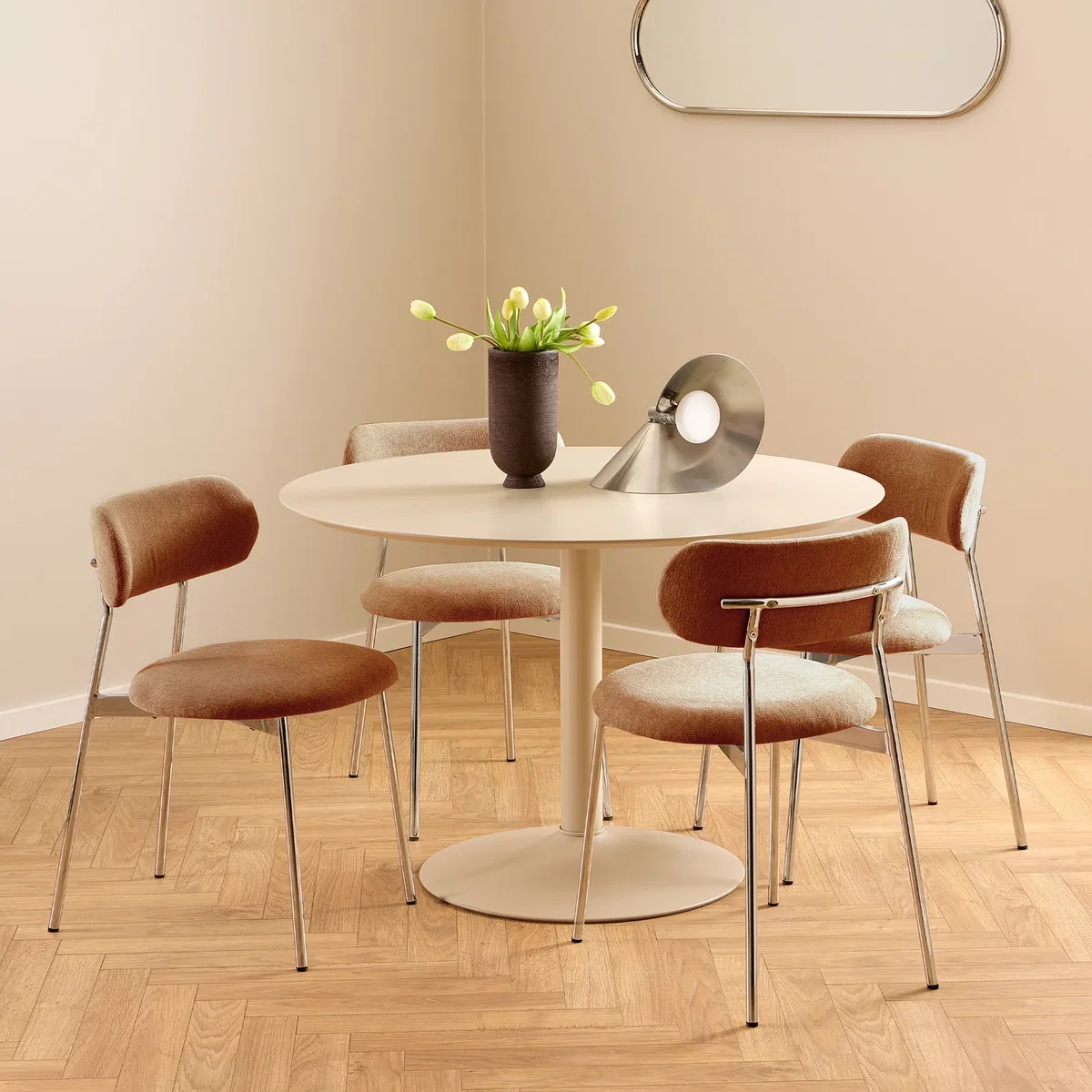 Lyric Dining Chair in Terracotta Fabric & Chrome Base (Set of 2) - Terracotta & Chrome – image 7