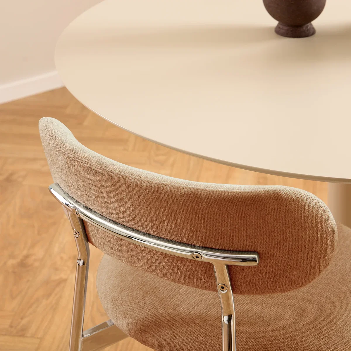 Lyric Dining Chair in Terracotta Fabric & Chrome Base (Set of 2) - Terracotta & Chrome – image 8